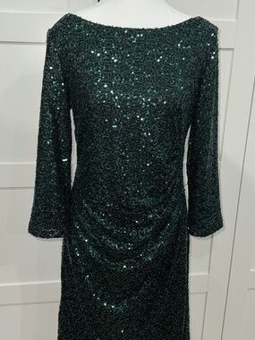 Jessica Howard Emerald Sequin Long Sleeve Cocktail Dress